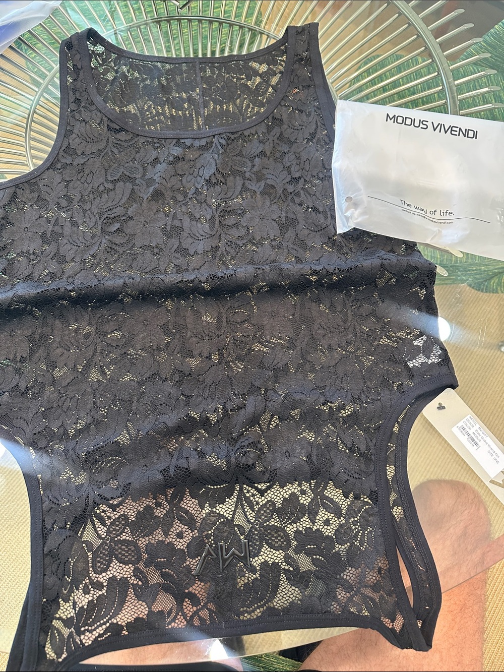 NWT Modus Vivendi Men's Black Lace body suit